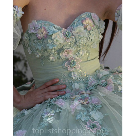 Sage Green Quince Dress Sweetheart Neck Girls Sweet 16 Dresses Sequin 3D Flowers Vestidos De 15 Anos Wear Pageant