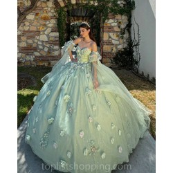 Sage Green Quince Dress Sweetheart Neck Girls Sweet 16 Dresses Sequin 3D Flowers Vestidos De 15 Anos Wear Pageant