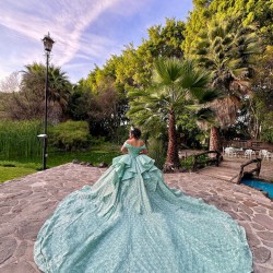 Sage Green Quinceanera Dress Off Shoulder Vestidos De 15 Anos Sequin Wear Pageant Sweetheart Neck Sweet 15 Prom Party Dresses