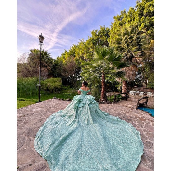 Sage Green Quinceanera Dress Off Shoulder Vestidos De 15 Anos Sequin Wear Pageant Sweetheart Neck Sweet 15 Prom Party Dresses