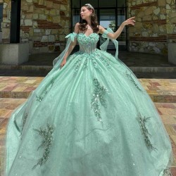 Sagr Green Quinceanera Dresses Sweetheart Neck 2024 Ball Gown Sleeveless Princess Dress Lace Appliques Vestidos De 15 Anos