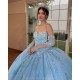 Sweetheart Neck 15 Anos Sky Blue Quince Dress Detachable Women 2024 Ball Gown Crystal Girl Birthday Gowns With 3D Flowers