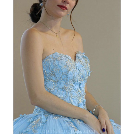 Sweetheart Neck 15 Anos Sky Blue Quince Dress Detachable Women 2024 Ball Gown Crystal Girl Birthday Gowns With 3D Flowers