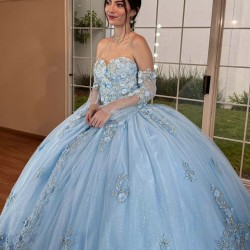 Sweetheart Neck 15 Anos Sky Blue Quince Dress Detachable Women 2024 Ball Gown Crystal Girl Birthday Gowns With 3D Flowers