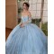 Sweetheart Neck 15 Anos Sky Blue Quince Dress Detachable Women 2024 Ball Gown Crystal Girl Birthday Gowns With 3D Flowers