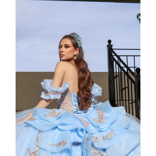 Sky Blue Quinceanera Dress Off Shoulder Sequin Vestidos De 15 Anos Rose Gold Lace Appliques Wear Pageant Sweetheart Women Tulle 2024 Ball Gown