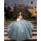 Sleeveless Aqua Blue Quinceanera Dress Sheer Bodice Sweet 15 Gowns Sequin Wear Pageant Sweetheart Neck Vestidos De 15 Anos With 3D Flowers