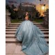 Sleeveless Aqua Blue Quinceanera Dress Sheer Bodice Sweet 15 Gowns Sequin Wear Pageant Sweetheart Neck Vestidos De 15 Anos With 3D Flowers