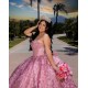 Sleeveless Coral Quinceanera Dress Sweet 15 Gowns Sequin Wear Pageant Sweetheart Neck Vestidos De 15 Anos With Bow