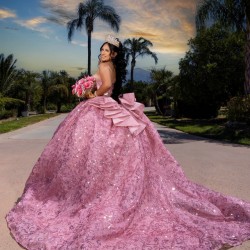 Sleeveless Coral Quinceanera Dress Sweet 15 Gowns Sequin Wear Pageant Sweetheart Neck Vestidos De 15 Anos With Bow