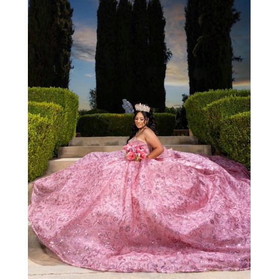 Sleeveless Coral Quinceanera Dress Sweet 15 Gowns Sequin Wear Pageant Sweetheart Neck Vestidos De 15 Anos With Bow