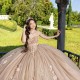 Sleeveless Nude Quinceanera Dress Crystal Birthday Party Gowns Sweetheart Neck Vestidos De 15 Anos With 3D Flowers