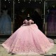 Sweetheart Neck Pink Quince Dress Sheer Bodice Wear Pageant Off Shoulder Vestidos De 15 Anos Pearl Instagram Gowns With 3D Butterfly