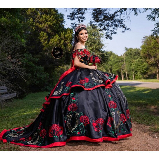 Sweetheart Neck Black Quinceanera Dress Off Shoulder Vestidos De 15 Anos Bow Birthday Party Gowns With Embroidered Flowers