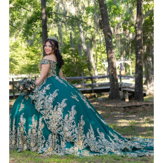 Sweetheart Neck Emerald Green Quinceanera Dress Sweet 15 Birthday Party Gown Sequin XV Anos Lace Appliques Off Shoulder Vestidos De 15 Anos