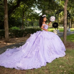 Sweetheart Neck Lilac Quinceanera Dress Off Shoulder Vestidos De 15 Anos Lace Appliques Birthday Party Gowns