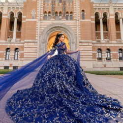 Sweetheart Neck Navy Blue Quince Dress Off Shoulder 15 Anos Sequin Women 2024 Ball Gown Lace Appliques Girl Birthday Gowns