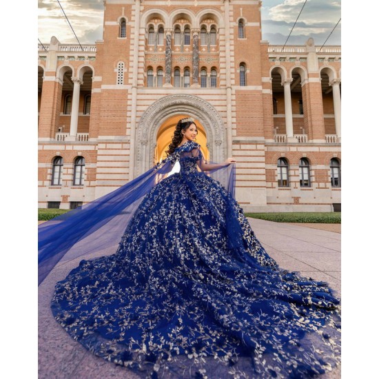 Sweetheart Neck Navy Blue Quince Dress Off Shoulder 15 Anos Sequin Women 2024 Ball Gown Lace Appliques Girl Birthday Gowns