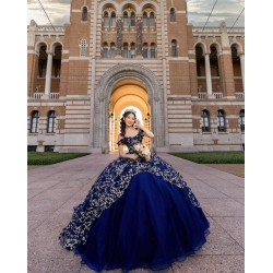 Sweetheart Neck Navy Blue Quince Dress Off Shoulder 15 Anos Sequin Women 2024 Ball Gown Lace Appliques Girl Birthday Gowns