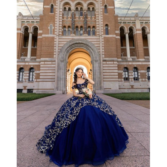 Sweetheart Neck Navy Blue Quince Dress Off Shoulder 15 Anos Sequin Women 2024 Ball Gown Lace Appliques Girl Birthday Gowns