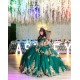 Tiered Emerald Green Quinceanera Dress Sweetheart Neck Off Shoulder Vestidos De 15 Anos Sequin Girls Princess Dress