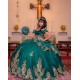 Tiered Emerald Green Quinceanera Dress Sweetheart Neck Off Shoulder Vestidos De 15 Anos Sequin Girls Princess Dress