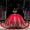 V Neck Red Quince Dress Lace Appliques Wear Pageant Off Shoulder Vestidos De 15 Anos Sequin Instagram Gowns