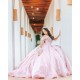 V Neck Pink Quince Dress 15 Anos Lace Appliques Sequin Women 2024 Ball Gown Off Shoulder Girl Birthday Gowns