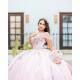 V Neck Pink Quince Dress 15 Anos Lace Appliques Sequin Women 2024 Ball Gown Off Shoulder Girl Birthday Gowns