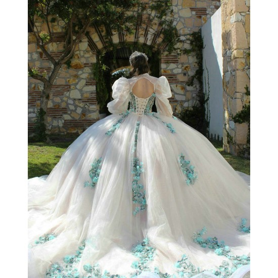 Sweetheart Neck White Quinceanera Dresses 2024 Ball Gown Princess Dress Green Lace Appliques Two Piece Vestidos De 15 Anos