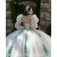 Sweetheart Neck White Quinceanera Dresses 2024 Ball Gown Princess Dress Green Lace Appliques Two Piece Vestidos De 15 Anos