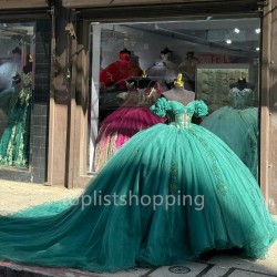 2024 Green Sweetheart Quinceanera Dresses Beaded Sequins Lace applique Ball Gown Sweet 16 Birthday Tulle Vestidos De 15