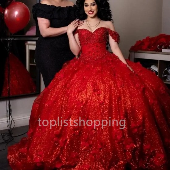 3D Flowers Quinceanera Dresses Red Vestidos De 15 Quinceañera 2024 Ball Gown Sweet 16 Birthday Dress