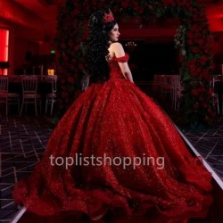 3D Flowers Quinceanera Dresses Red Vestidos De 15 Quinceañera 2024 Ball Gown Sweet 16 Birthday Dress