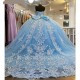 Ball Gown 15 Year Old Girls Quinceanera Dresses Luxury Sky Blue Princess Party Dress Off Shoulder Appliques