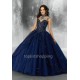 Ball Gown Navy Blue Quinceanera Dress High Neck Beaded Sequins Robe De Soiree Sweet 16 Birthday Party Gowns