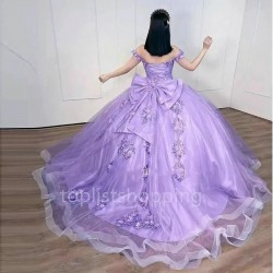 Ball Gown Quinceanera Dresses Lilac 3D Flower Cinderella 16 Princess Gowns With Big Bow Vestidos De 15 Anos