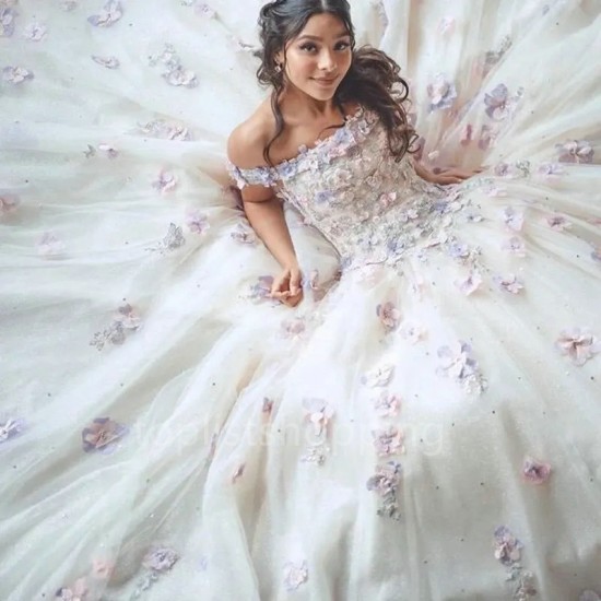 Ball Gown Quinceanera Dresses Sweet 16 dress Off Shoulder 3D Flower 15 Years Gowns Vestidos De 15 Anos