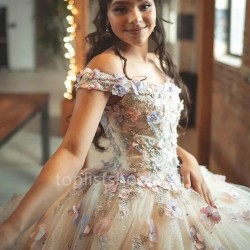 Ball Gown Quinceanera Dresses Sweet 16 dress Off Shoulder 3D Flower 15 Years Gowns Vestidos De 15 Anos