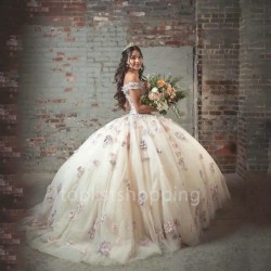 Ball Gown Quinceanera Dresses Sweet 16 dress Off Shoulder 3D Flower 15 Years Gowns Vestidos De 15 Anos