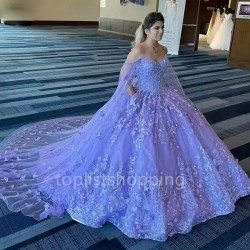 Ball Gown Quinceanera Dresses With Cape 3D Flowers Girl 15 Year Old Birthday Party Gown Vestido De 15 Anos