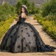 Black Princess Quinceanera Dresses Corset Ball Gown Beaded 3D Flowers Beading Formal Prom Birthday Gowns Sweet 15 16 Dress