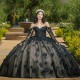 Black Princess Quinceanera Dresses Corset Ball Gown Beaded 3D Flowers Beading Formal Prom Birthday Gowns Sweet 15 16 Dress