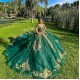 Off Shoulder Emerald Green Quinceanera Dress Vestidos De 15 Anos Lace Appliques Wear Pageant With Bow