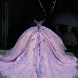 Lilac Quinceanera Dress Off Shoulder Princess Sweet 15 Gowns Lace Appliques Sweetheart Neck Birthday Party Dresses