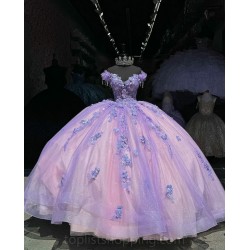 Lilac Quinceanera Dress Off Shoulder Princess Sweet 15 Gowns Lace Appliques Sweetheart Neck Birthday Party Dresses