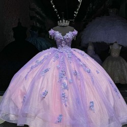 Lilac Quinceanera Dress Off Shoulder Princess Sweet 15 Gowns Lace Appliques Sweetheart Neck Birthday Party Dresses