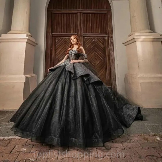 Black Quinceanera Dress 2024 Exquisite Appliques Beads Sequined Ball Gowns Birthday Party Gowns