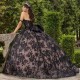 Sweetheart Black Quinceanera Dresses Sequined Appliques Lace Ball Gown Illusion Bow Corset Vestidos De 15 Años