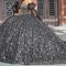 Sweetheart Black Quinceanera Dress Ball Gown Puff Sleeve Princess Appliques Beaded Vestidos De 15 Años